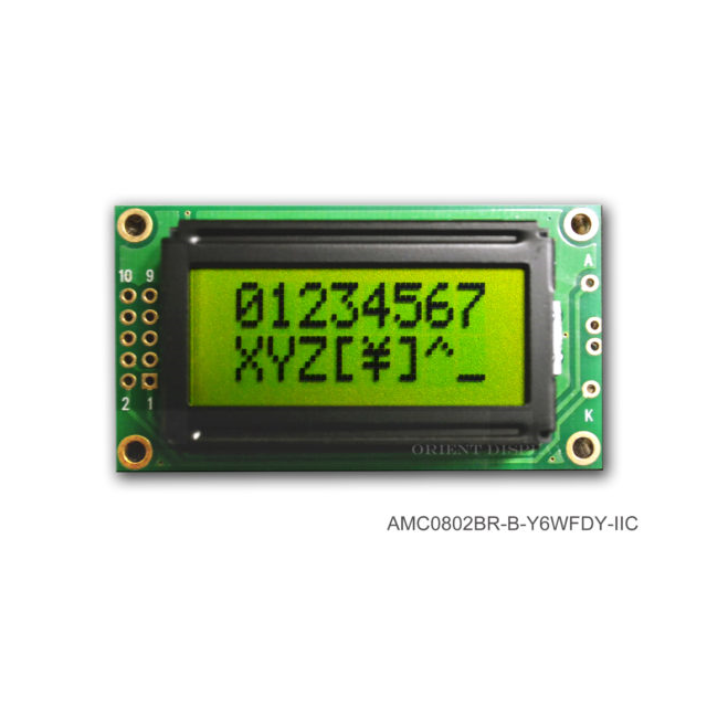 【AMC0802BR-B-Y6WFDY-I2C】LCD COB CHAR 8X2 Y/G TRANSF I2C