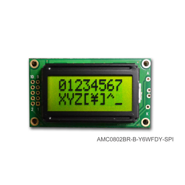 【AMC0802BR-B-Y6WFDY-SPI】LCD COB CHAR 8X2 Y/G TRANSF SPI