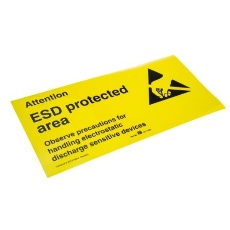 【211-1180】ESDポスター 黒/黄 ビニール Attention Esd Protected Area 150 x 300mm