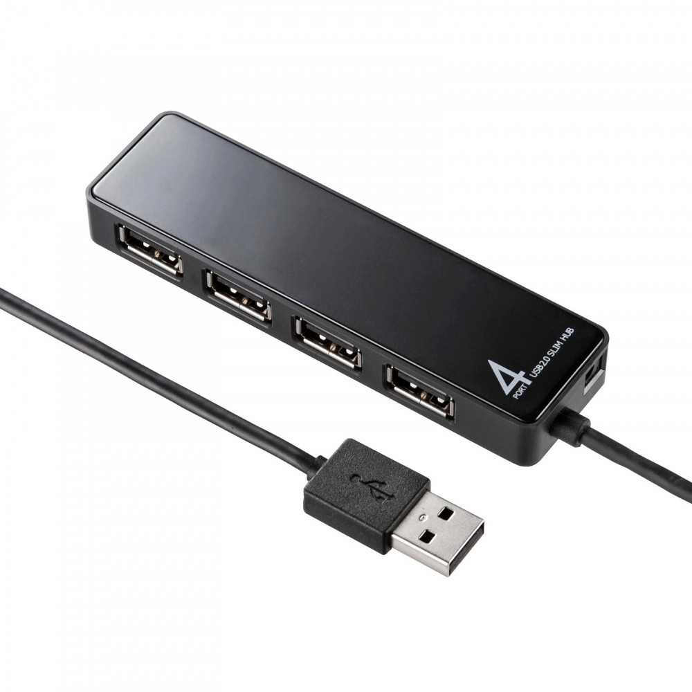 【USB-HTV410BKN2】HDD接続対応・面ファスナー付4ポートUSB2.0ハブ (ブラック)