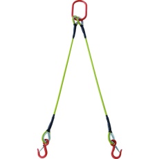 【TWSP2P9S1.5WT】2本吊玉掛ワイヤーロープスリング(カラー被覆付)アルミロックタイプ 黄透明1.5M 収縮カバー付
