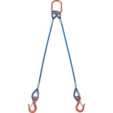 【TWSP2P12S2】2本吊玉掛ワイヤーロープスリング(カラー被覆付)アルミロックタイプ 青透明2M