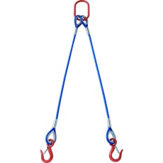 【TWSP2P12S1.5】2本吊玉掛ワイヤーロープスリング(カラー被覆付)アルミロックタイプ 青透明1.5M