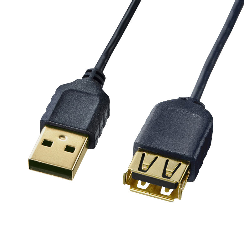【KU-SLEN25BKK】極細USB延長ケーブル(A-Aメス延長･ブラック･2.5m)