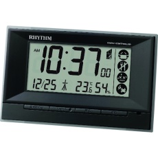 【8RZ207SR02】RHYTHM リズム 電波 目覚まし時計 温湿度計付き 環境目安表示 黒