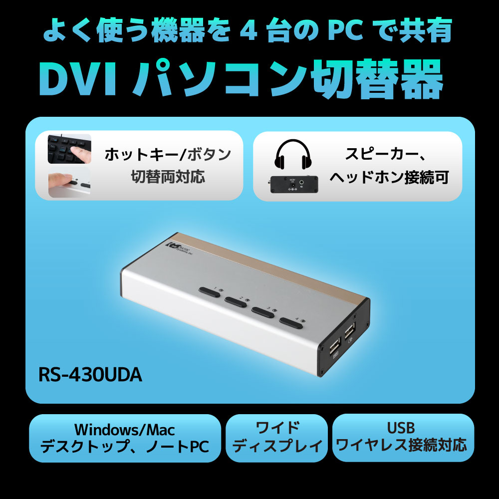 【RS-430UDA】DVIパソコン切替器(4台用)