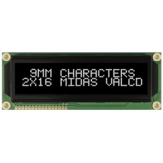 【MC21609A12W-VNMLW】Midas 液晶モノクロディスプレイ 透過型 英数字 黒、2列16文字x16 char