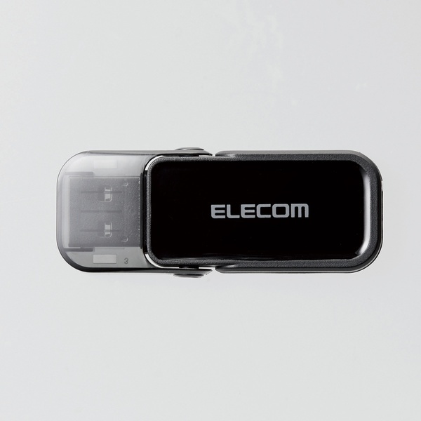 フリップキャップ式USBメモリ(64G、ブラック)【MF-FCU3064GBK】