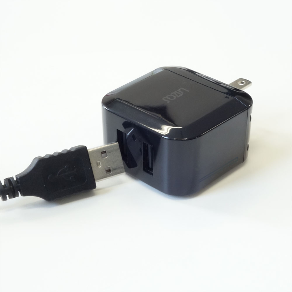 USB-AC充電器(2ポート、合計2.4A、ブラック)【L-AC2.4-B】