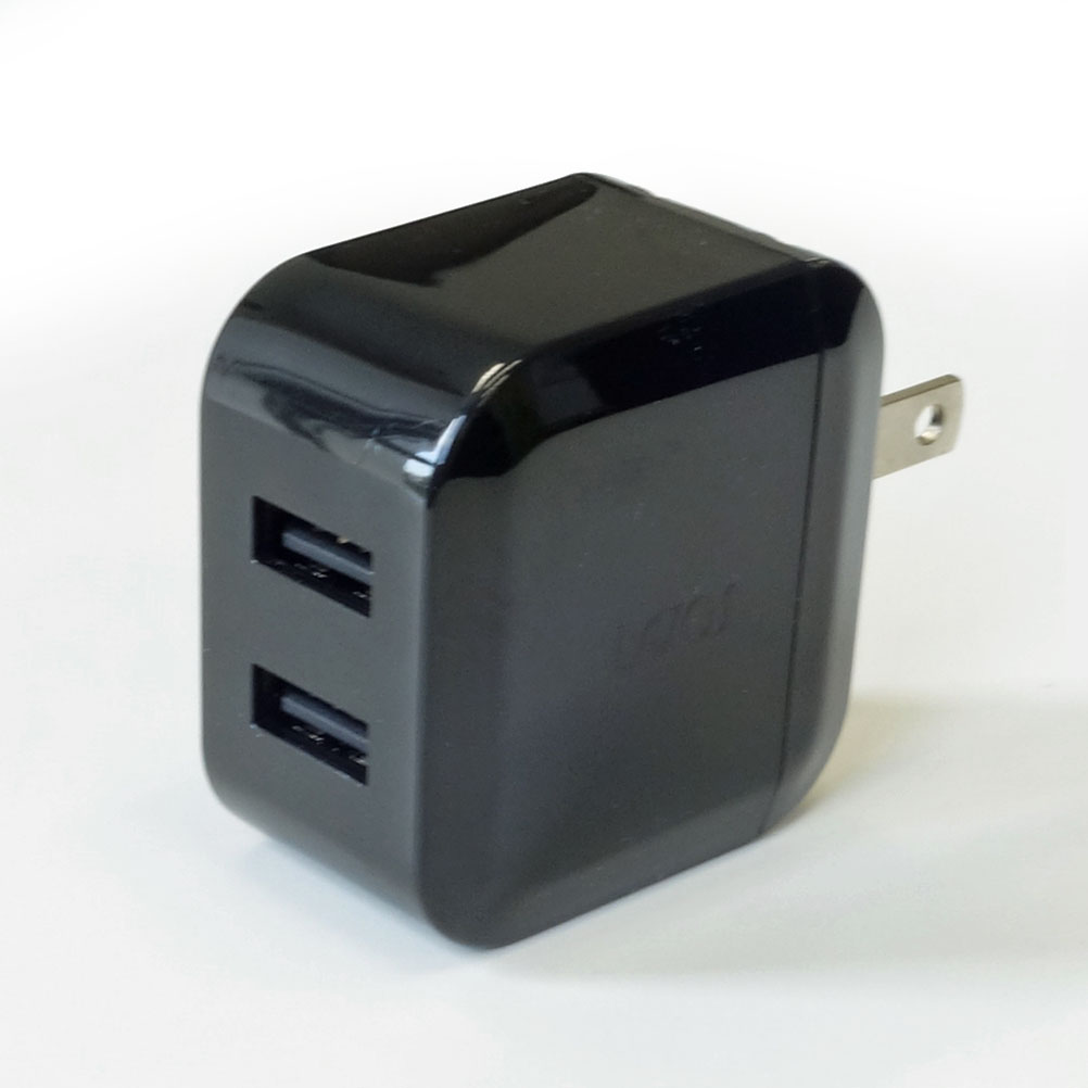 USB-AC充電器(2ポート、合計2.4A、ブラック)【L-AC2.4-B】