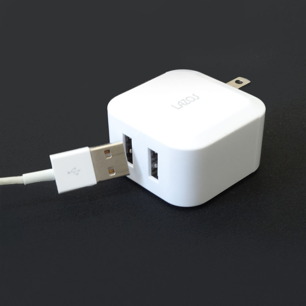 USB-AC充電器(2ポート、合計2.4A、ホワイト)【L-AC2.4-W】