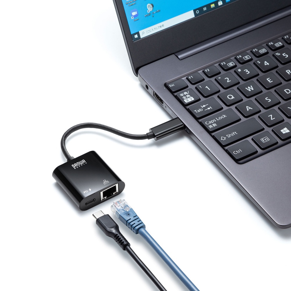 USB3.2 TypeC-LAN変換アダプタ(PD対応・ブラック)【USB-CVLAN7BK】