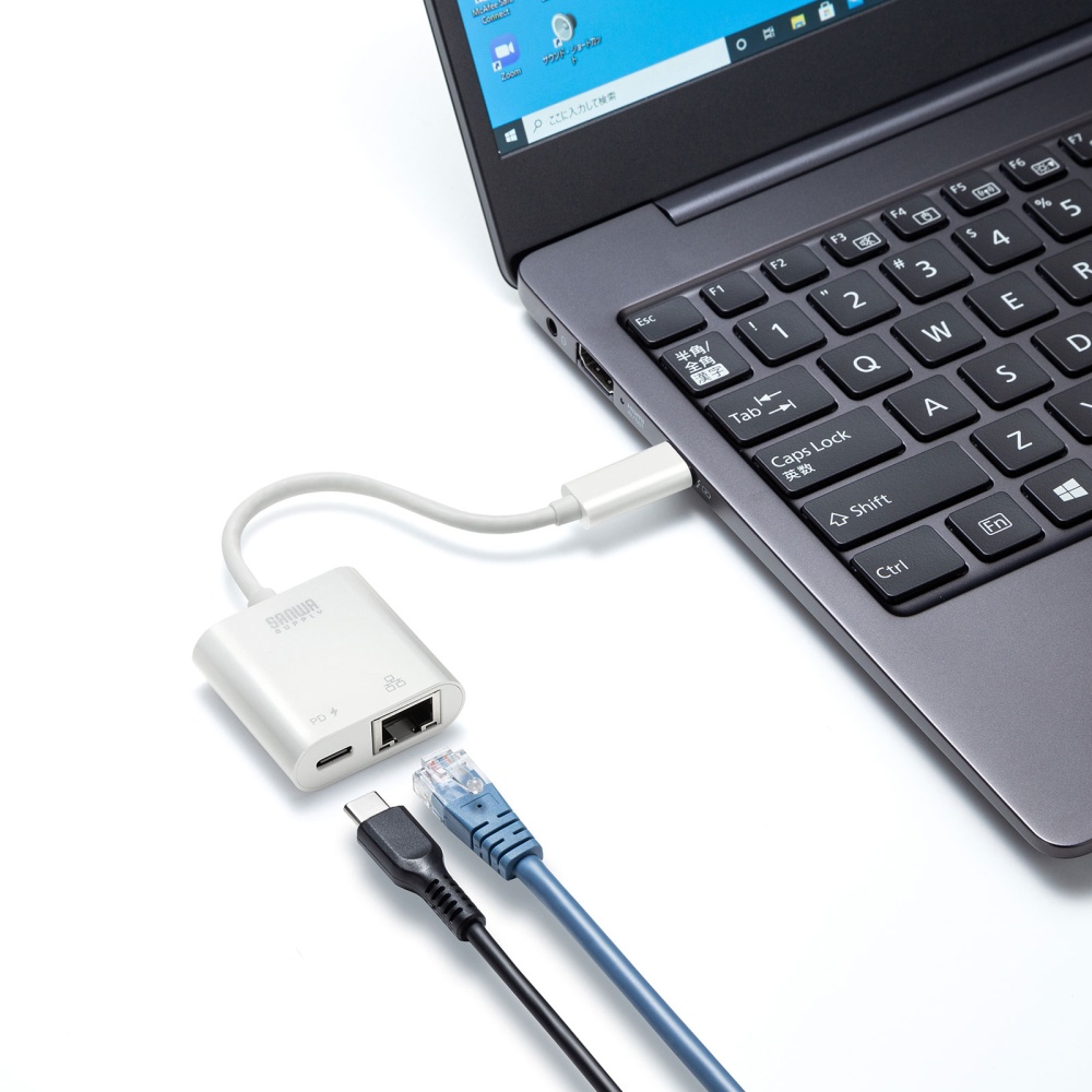 USB3.2 TypeC-LAN変換アダプタ(PD対応・ホワイト)【USB-CVLAN7W】