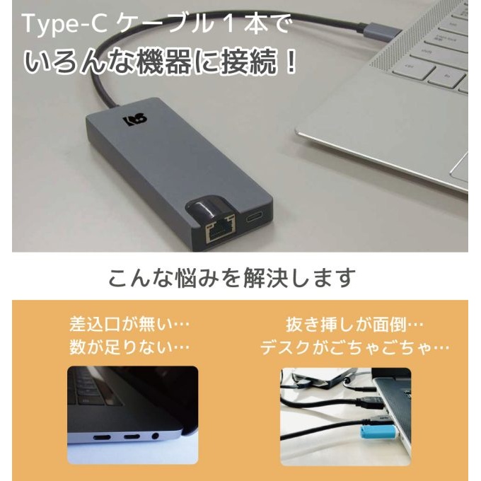 USB Type-C マルチアダプター(PD対応/30cmケーブル)【RS-UCHD-PHL3】