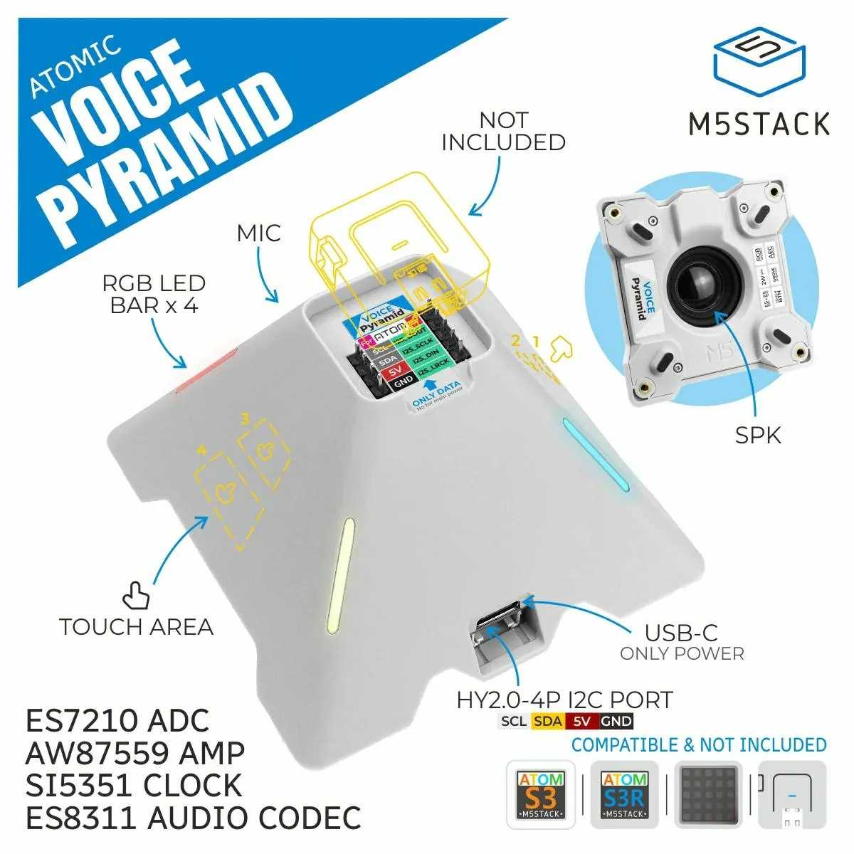 M5Stack Voice Pyramid スマートスピーカーベース