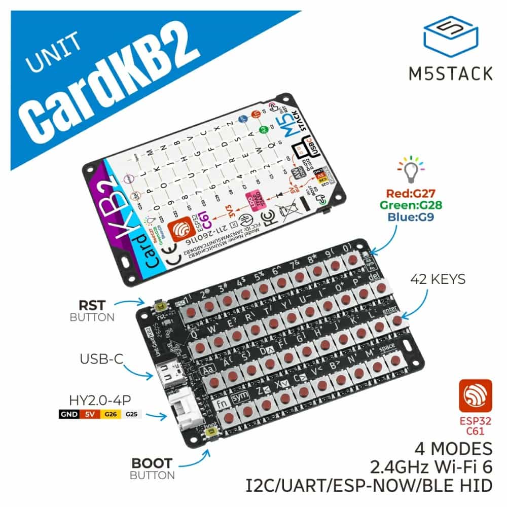 M5Stack用CardKB2 カード型キーボードユニット(ESP32-C61)