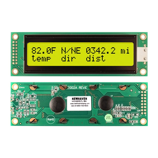 LCD MOD 40DIG 20X2 TRANS YLW/GRN【NHD-0220DZ-FL-YBW】
