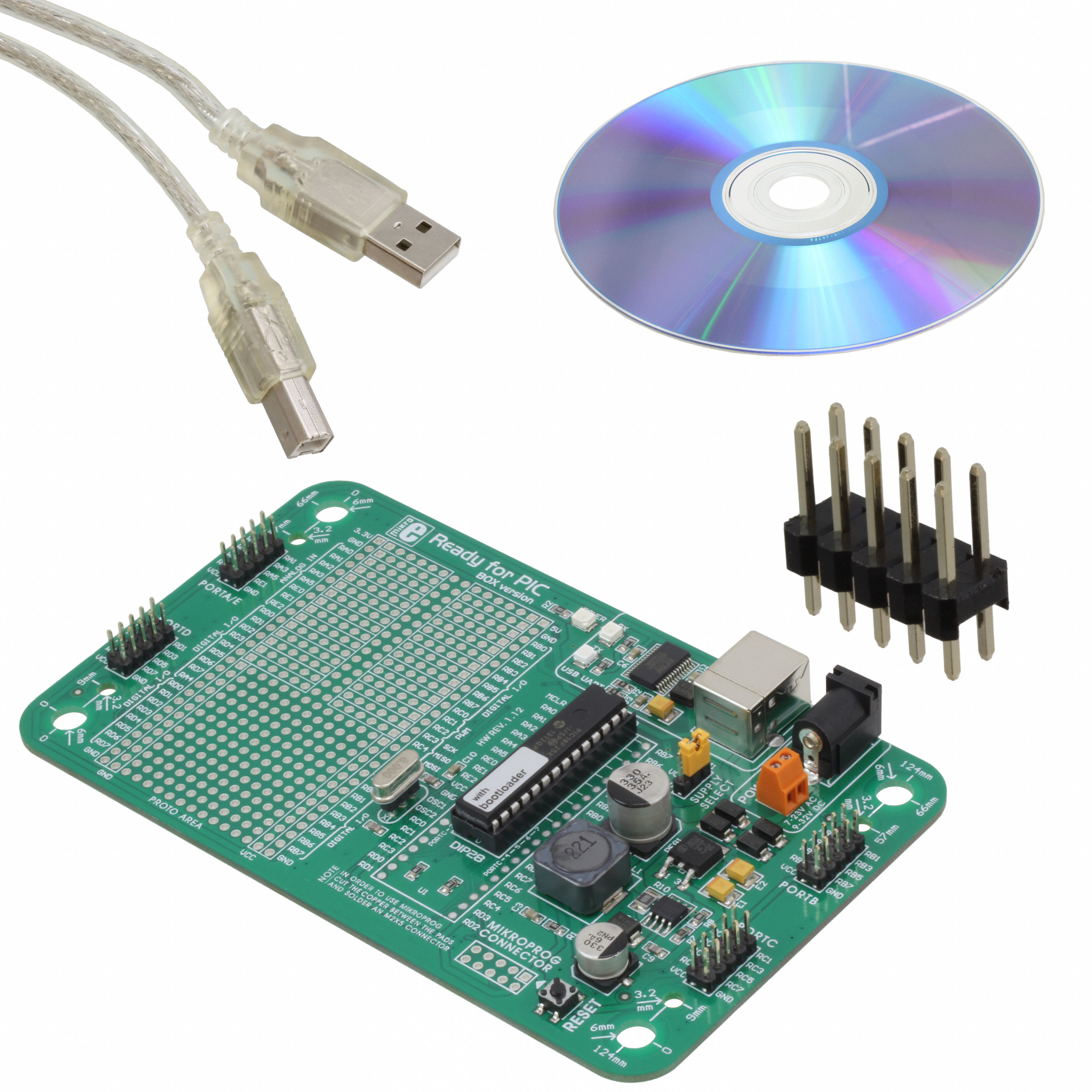 【MIKROE-1280】BRD READY PIC PIC18F25K22 EVAL
