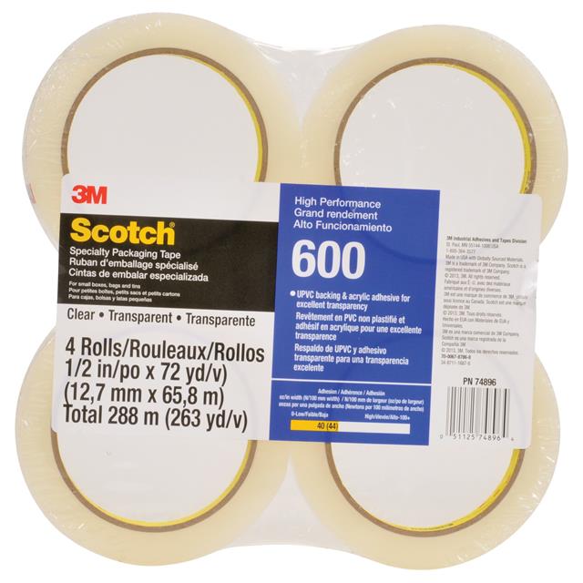 TAPE BOX SEALING CLR 1/2"X72YDS【600 PK4】