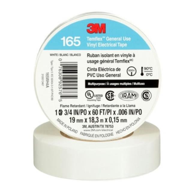 【165WH4A】TAPE VINYL WHT 3/4"X20YDS