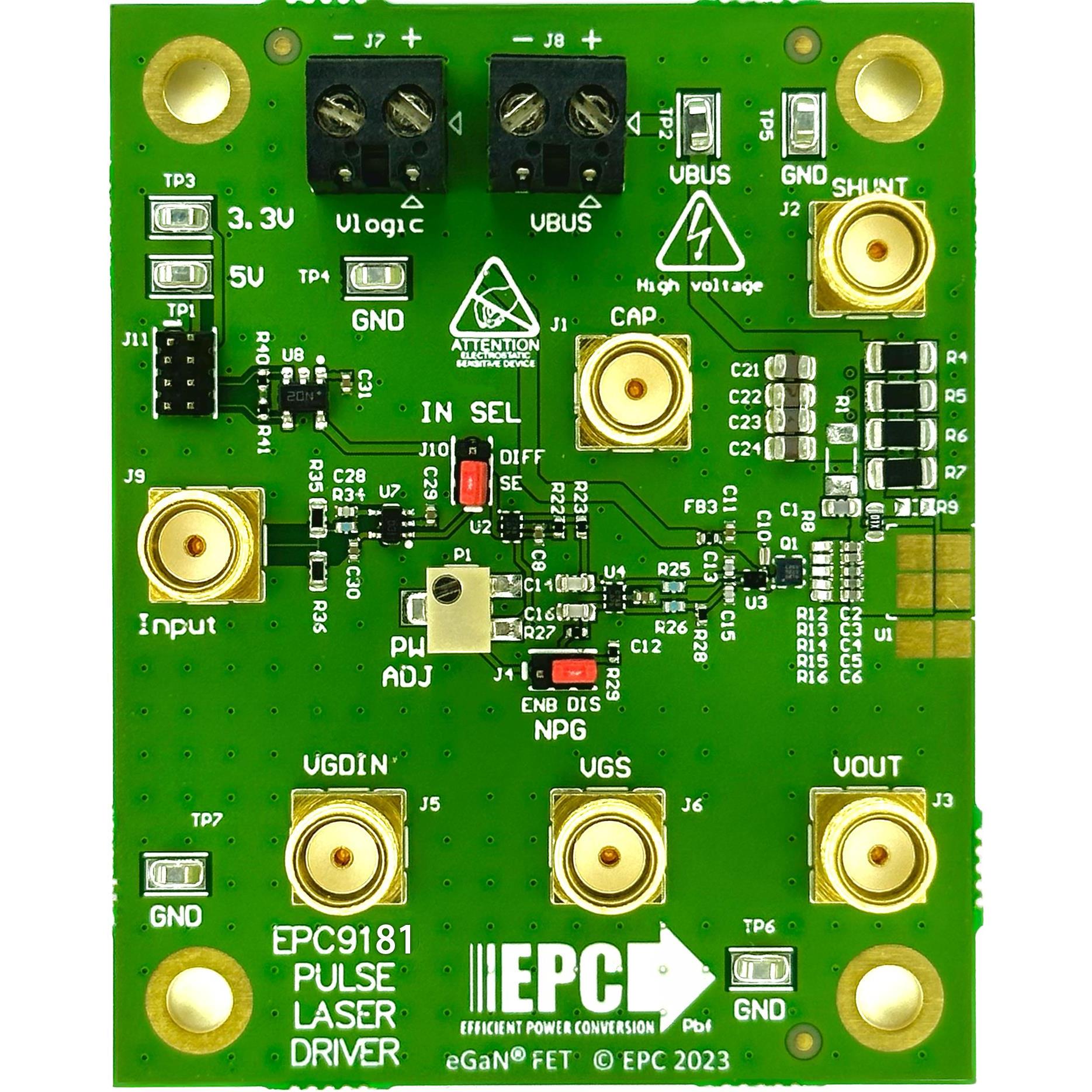 パルスレーザーダイオードドライバ評価ボード(80V/125A)【EPC9181】