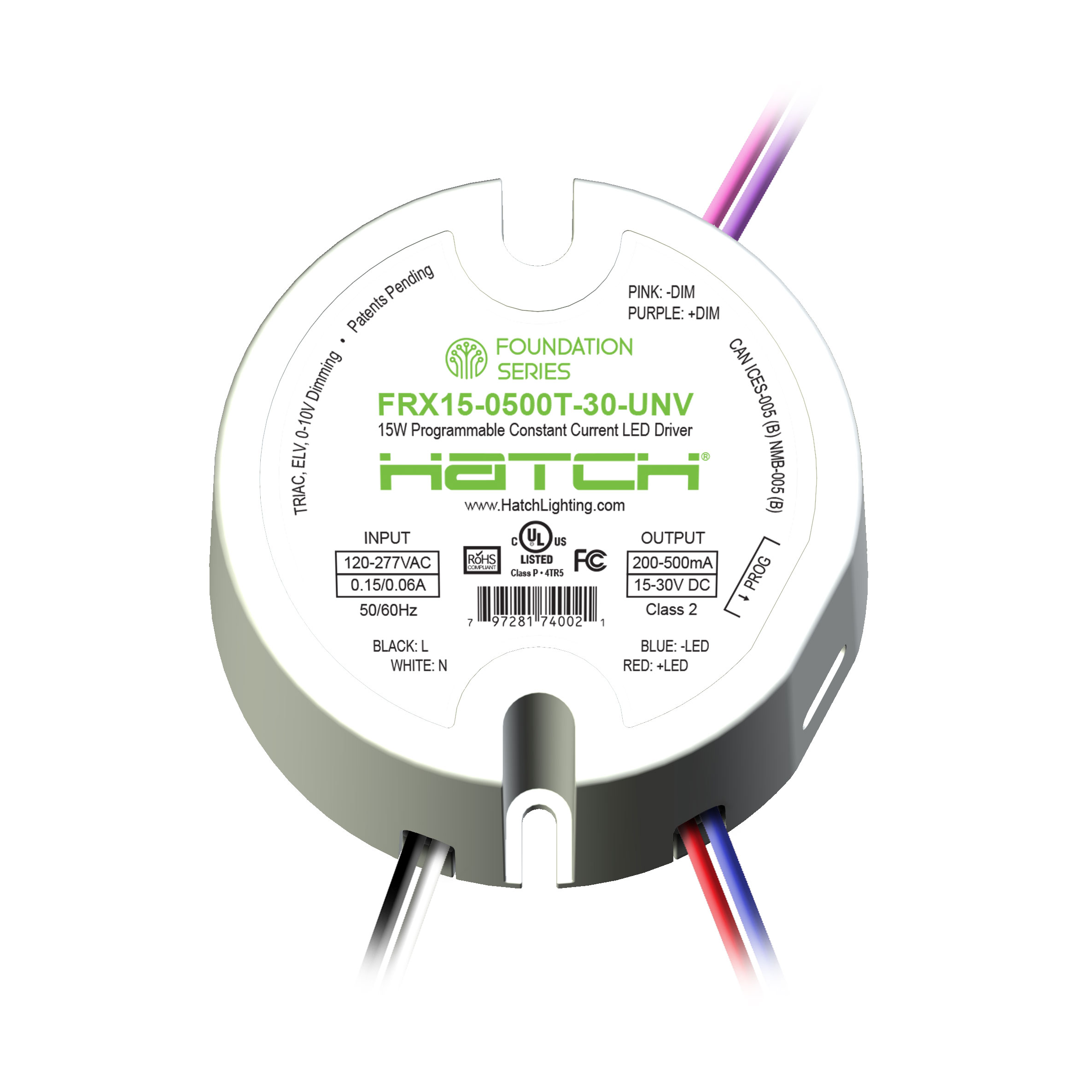 LED DRIVER 15W 500MA 120-277VAC【FRX15-0500TL10-420420-UNV】