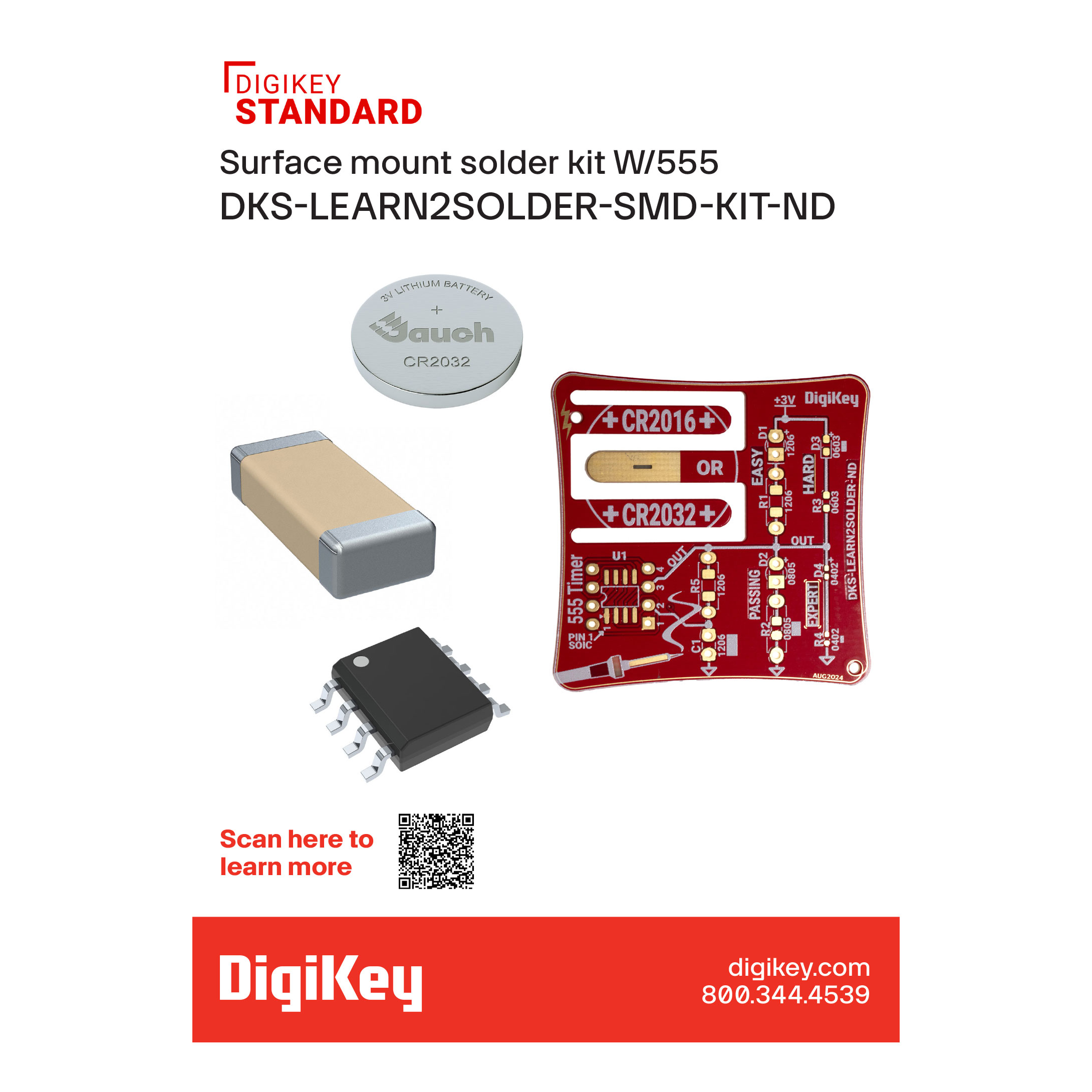 【DKS-LEARN2SOLDER-SMD】SURFACE MOUNT SOLDER KIT W/555