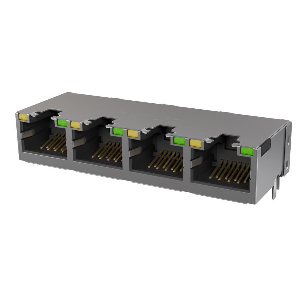 8P8C, RA, CAT5E, 4  PORT, WITH S【RJE484886411】