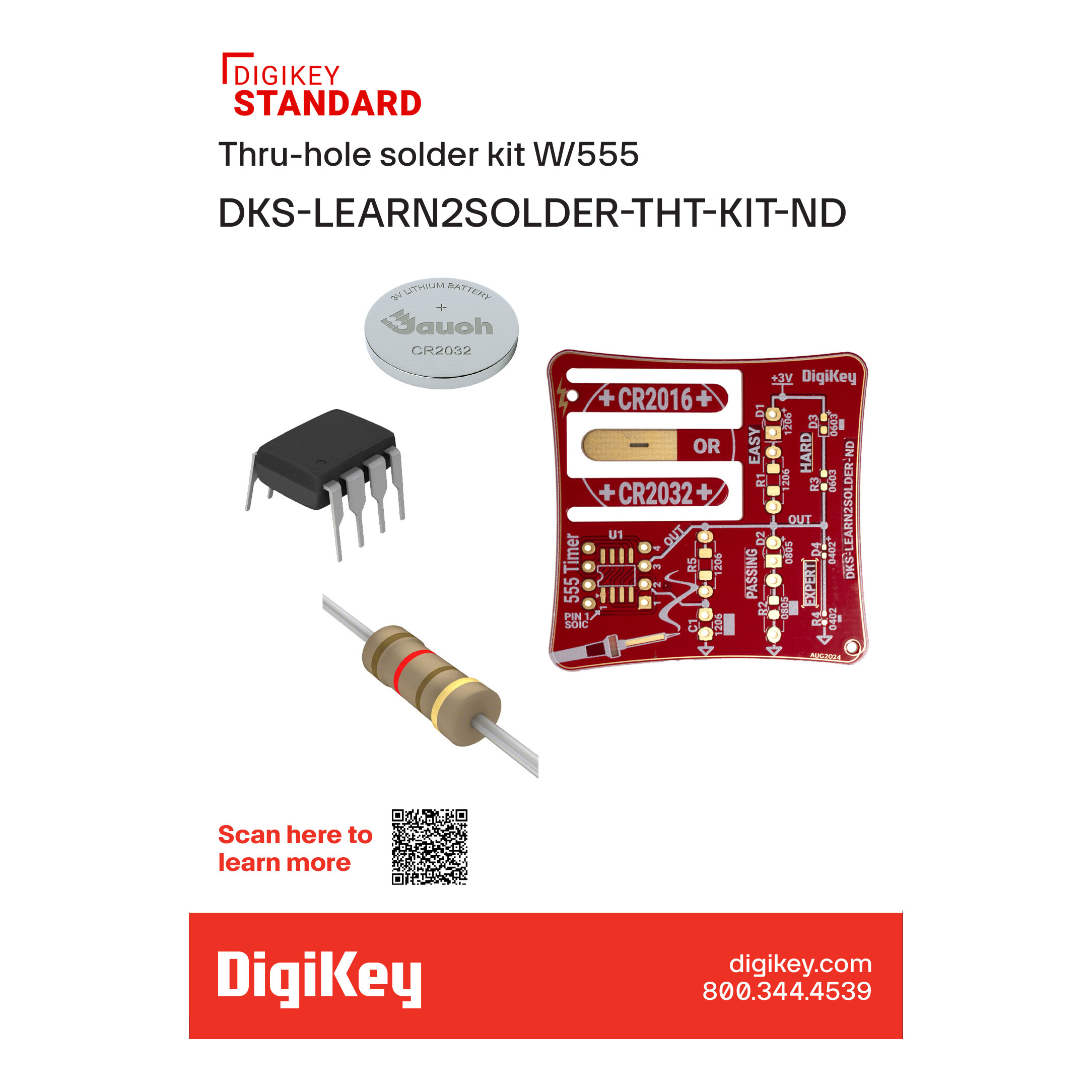 【DKS-LEARN2SOLDER-THT】THRU-HOLE SOLDER KIT W/555