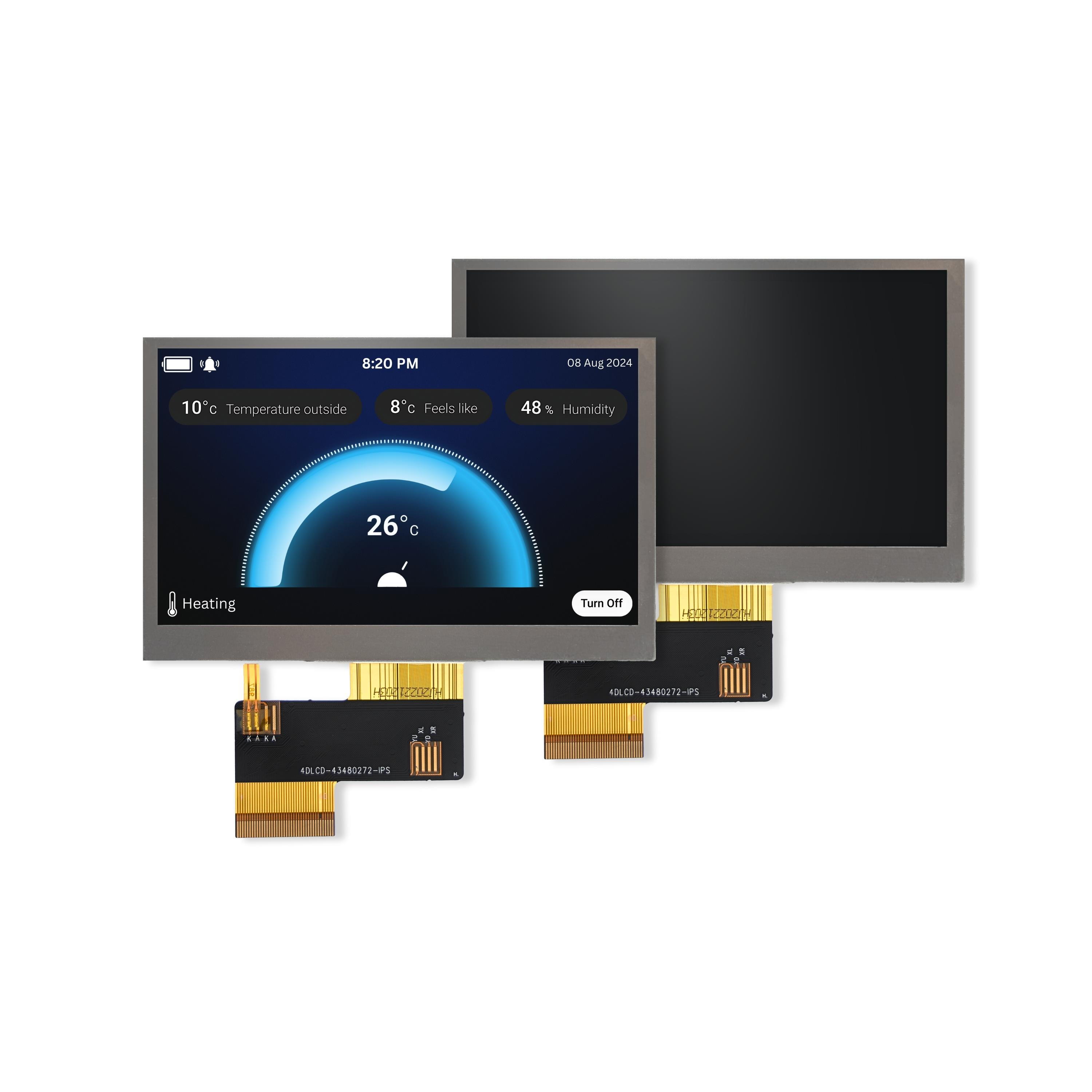 4.3  IPS TFT-LCD, NON TOUCH【4DLCD-43-480-272-NT-NM-500-R】