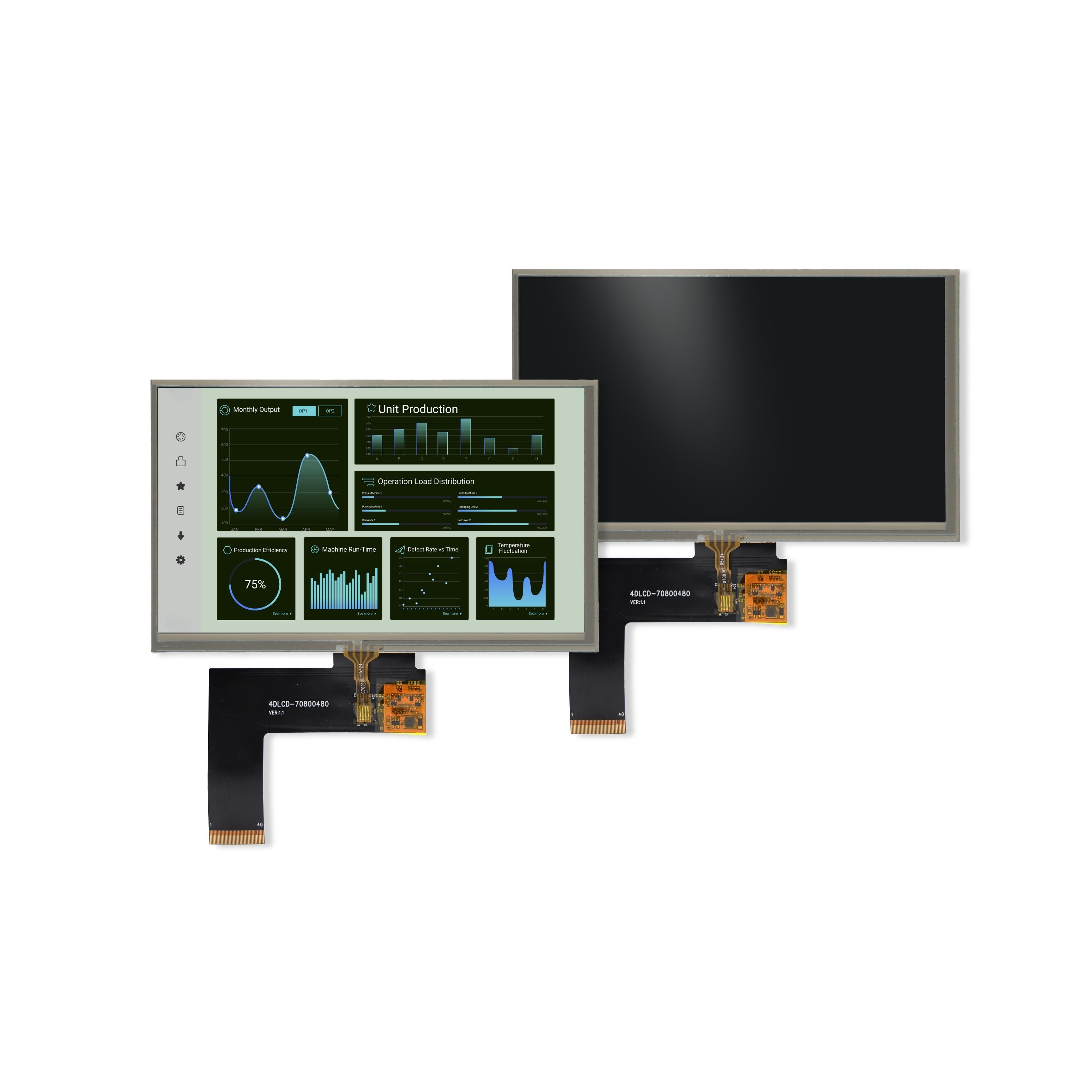 7.0  IPS TFT-LCD,  RESISTIVE TOU【4DLCD-70-800-480-RT-NM-403-R】