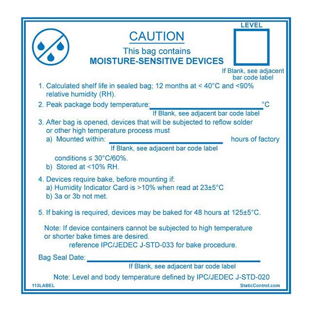 LABEL MOISTURE WARN 4"X4" 100PC【113LABEL】
