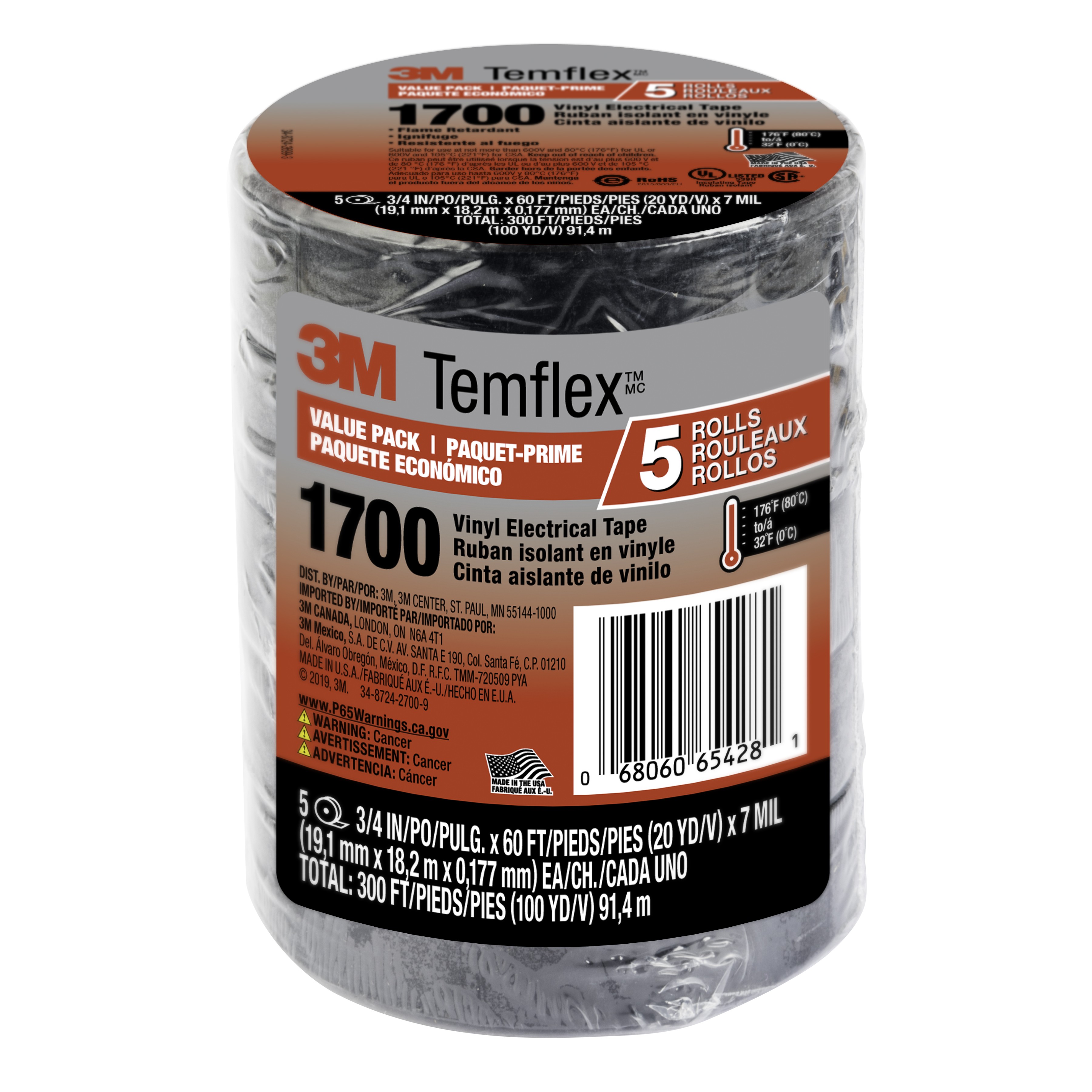 【1700-5PK-BB6】3M TEMFLEX 1700 VINYL ELECTRICAL[バルク]