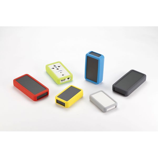 【LCS115H-F2-DB】LCS型シリコンカバー付きハンドタイププラスチックケース(電池構造：単4 × 2 本/ダークグレー：パネル/ブルー：シリコンカバー)