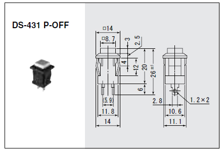 【DS431-R】スイッチ 押しボタンタイプ ボタンカラー赤 ON-(OFF)