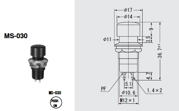 【MS030-K】スイッチ 押しボタンタイプ OFF-(ON)黒