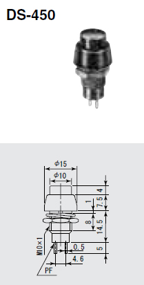 【DS450-K】スイッチ 押しボタンタイプ 黒 OFF-ON SPST(2P)