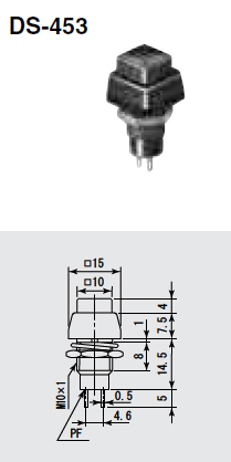 【DS453-R】スイッチ 押しボタンタイプ 赤 OFF-ON 2P