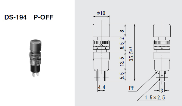 【DS194-K】スイッチ 押しボタンタイプ 黒 ON-(OFF)SPST(2P)