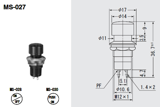 【MS027-R】スイッチ 押しボタンタイプ OFF-ON ボタンカラー赤
