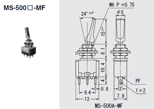 【MS500CMF-K】スイッチ トグルタイプ 黒 ON-OFF-ON