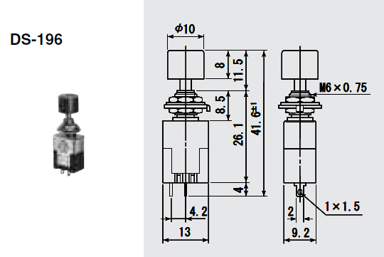 【DS196-K】スイッチ 押しボタンタイプ 黒 ON-ON