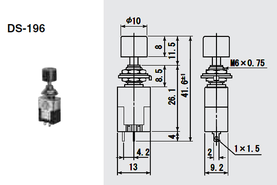 スイッチ 押しボタンタイプ 黒 ON-ON DS196-K ミヤマ電器製