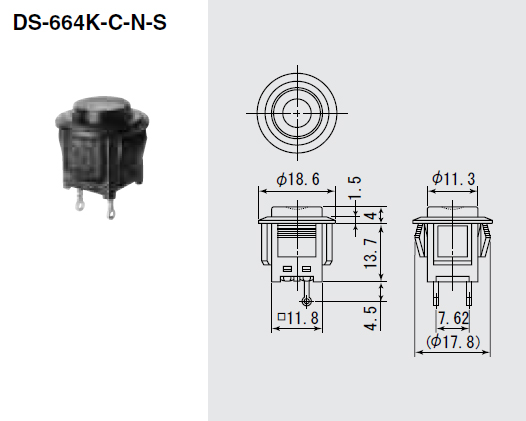 【DS664KCNSK-K】スイッチ 押しボタンタイプ セルフロック式 黒 OFF-ON
