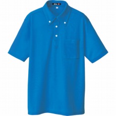 【10599-006-M】ボタンダウン半袖ポロシャツ ブルー M