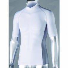 【JW-624-WH-L】冷感 消臭 パワーストレッチ半袖ハイネックシャツ ホワイト L