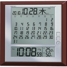 【SQ421B】液晶マンスリーカレンダー機能付き電波掛置兼用時計 茶メタリック塗装