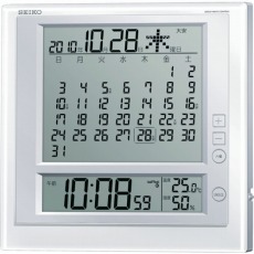 【SQ422W】液晶マンスリーカレンダー機能付き電波掛置兼用時計 P枠 白パール
