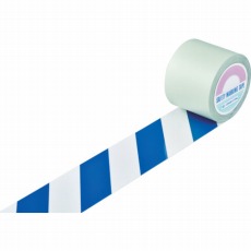 【148165】ガードテープ(ラインテープ) 白/青(トラ柄) 100mm幅×20m