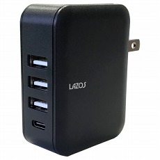 【L-AC4.8B】AC充電器(4口、4.8A、TypeC×1+USB×3、ブラック)
